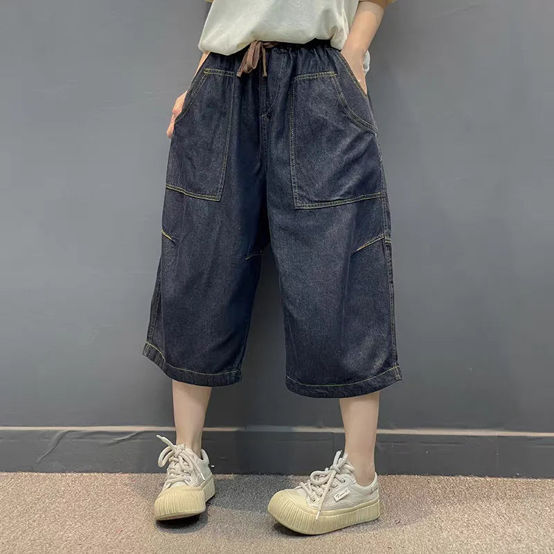 Artistic Vintage Women's Jeans High Waist Loose Fit Casual Pants Seven-Foot Thin Style Harlan Trousers Commute Style Pocket E...