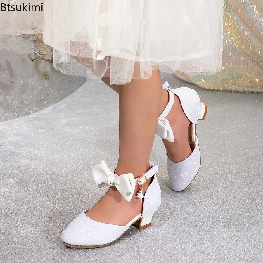 Children Girls High Heel Shoes Kids Sandals Lolita Mary Janes Shoes Sweet Bowknot Princess Party Dress Wedding Shoes Size 28-40