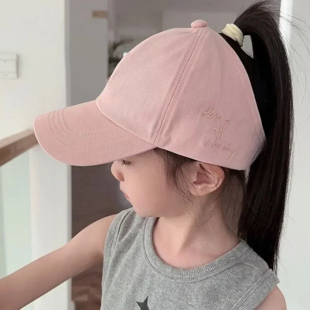 Fashion Kids Baseball Caps for Boys Girls Sun Hat Hollow High Ponytail Caps Children Sunshade Baseball Caps for age 4-12 Years