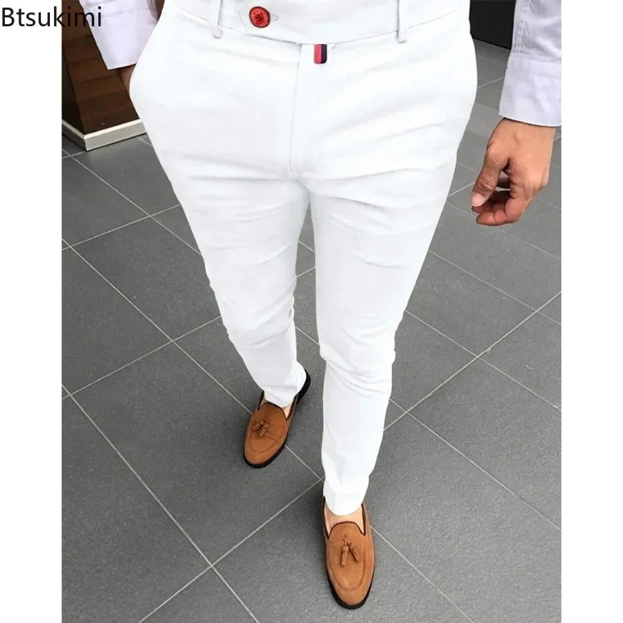 New Men's Fashion Casual Trousers Daily Office Business Formal Pants Solid Slim Pencil Pants Men Versatile Pants for Four Season