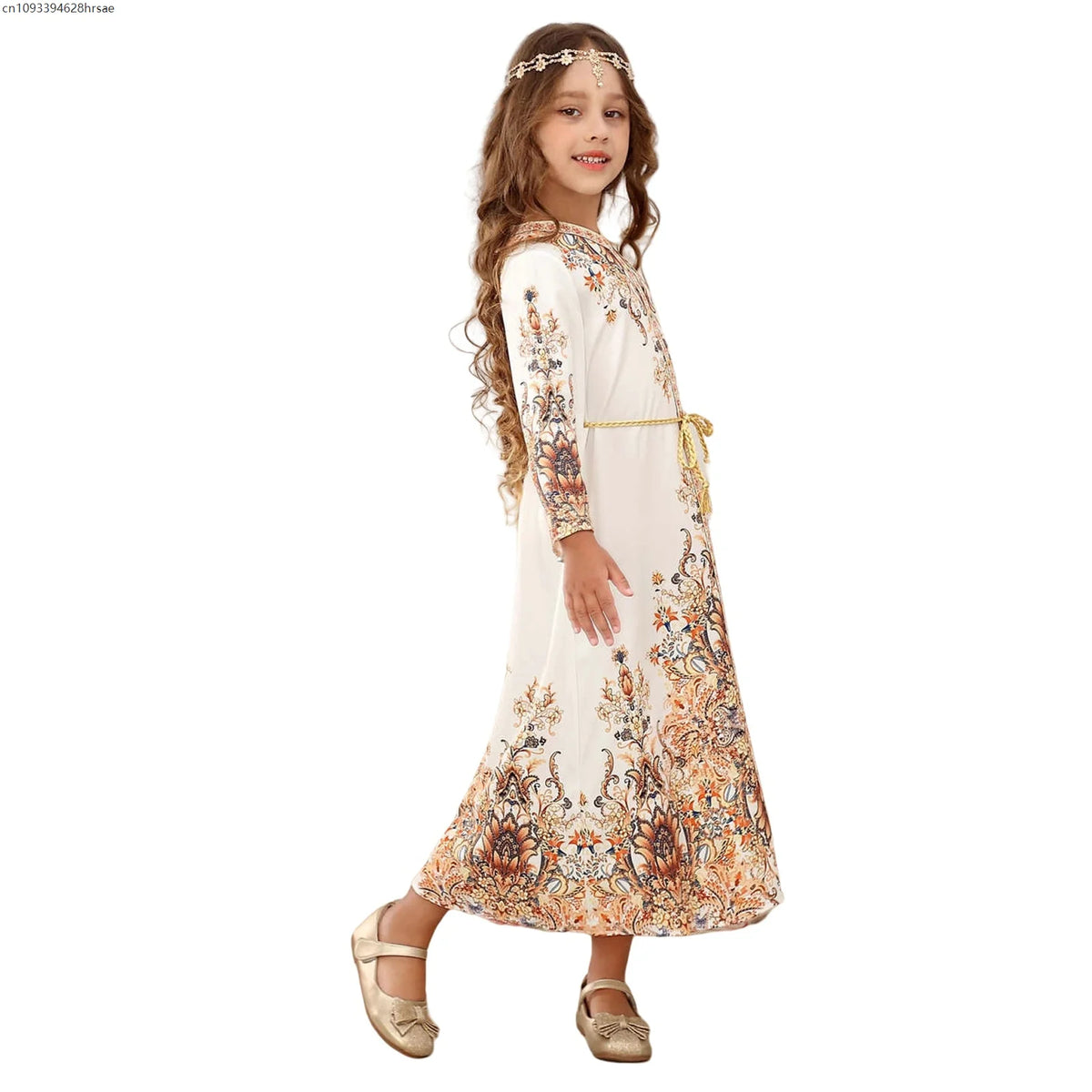 Girl's Arabian Turkish Dubai Robe Girls Long Dresses Gowns Printed Dresses Middle East Fashionable Children Dress