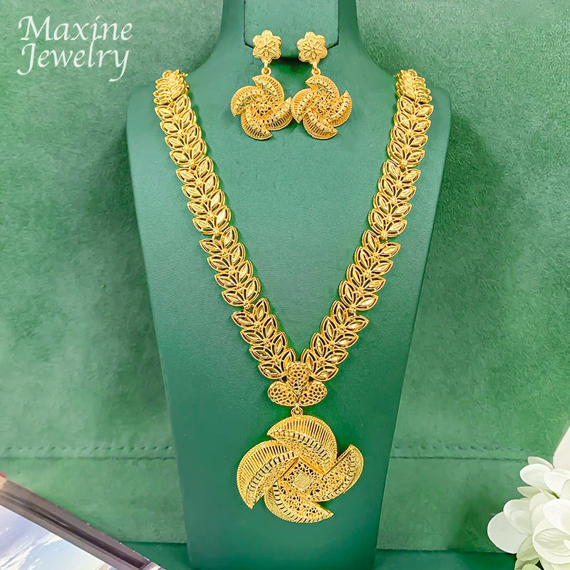 Original Design Unique Dubai 18K Gold Plated Jewelry Set for Women Golden Jewellery Necklace Earrings Bridal Party Wedding Gifts