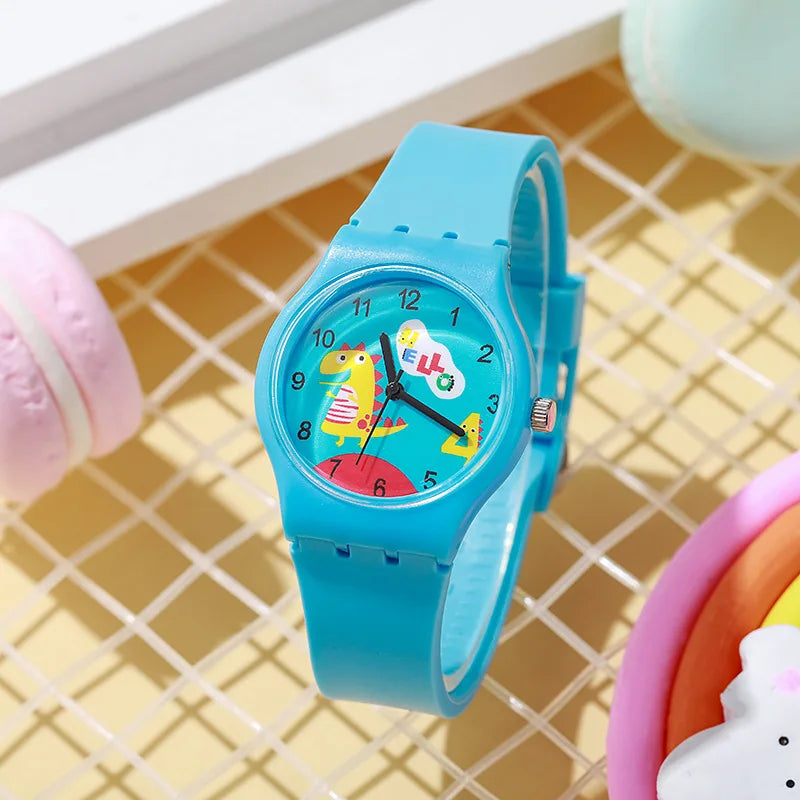 Children's Watch Boys and Girls Cute Cartoon For Little Dinosaur Kids Students Quartz Watches Silicone Candy Color