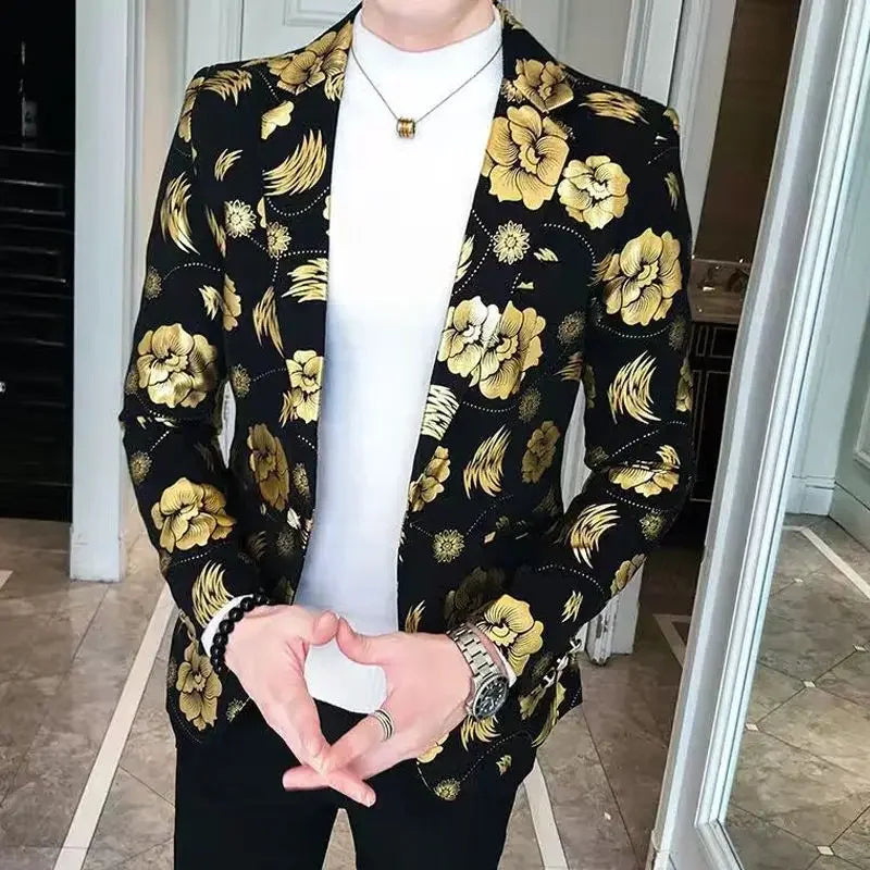 Spring Autumn New Male Sense of Design Leisure Outwea Fashion High-end Blazers Men's Korean-Style Slim-Fit Printed Suit Jacket r