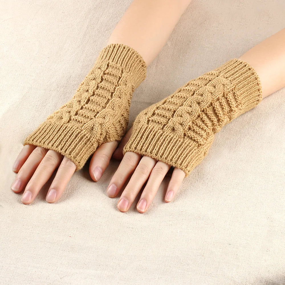 Winter Fingerless Gloves for Women, Computer Short Warm and Extended Korean Style Half-Finger Knitted Flat Gloves