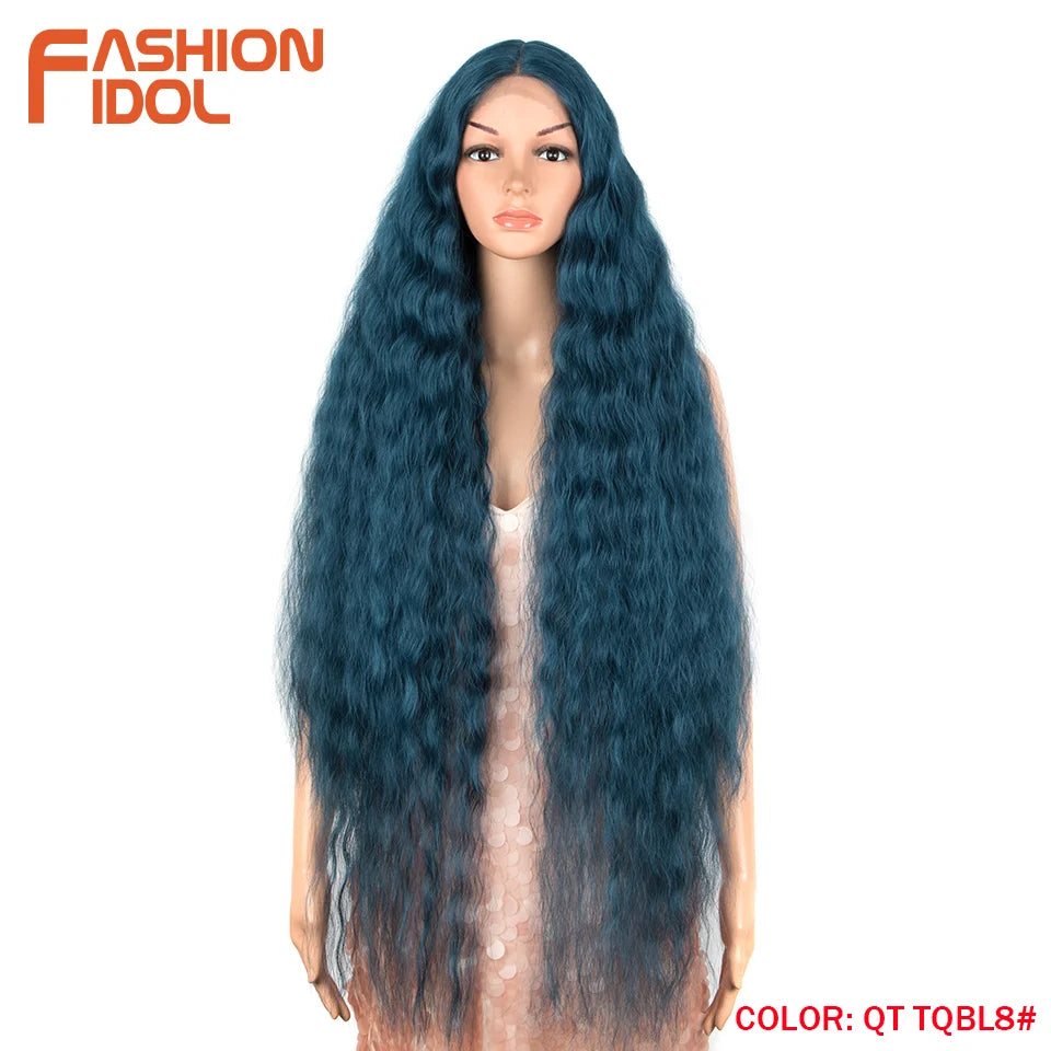 Synthetic Wigs Cosplay Loose Wave Hair Lace Front Wigs For Women Ombre Brown Water Wave 42 Inch Curly Hair Heat Resistant Wig
