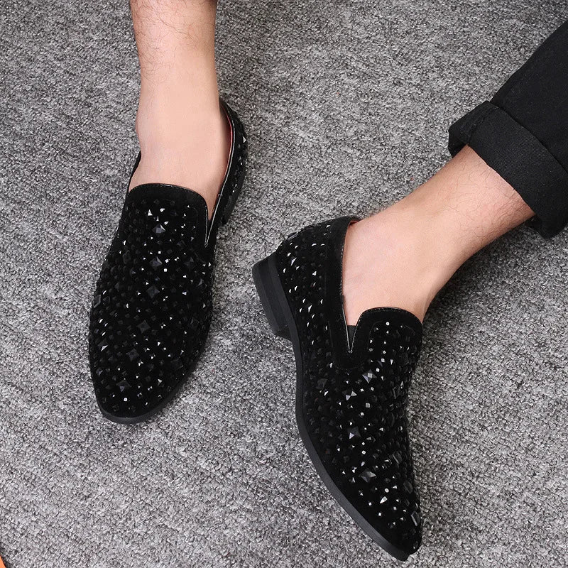 Fashion Men's Loafers Rhinestone Sequin Flat Shoes Comfortable Large Size Slip-on Casual Shoes Soft Moccasins Zapatos De Hombre