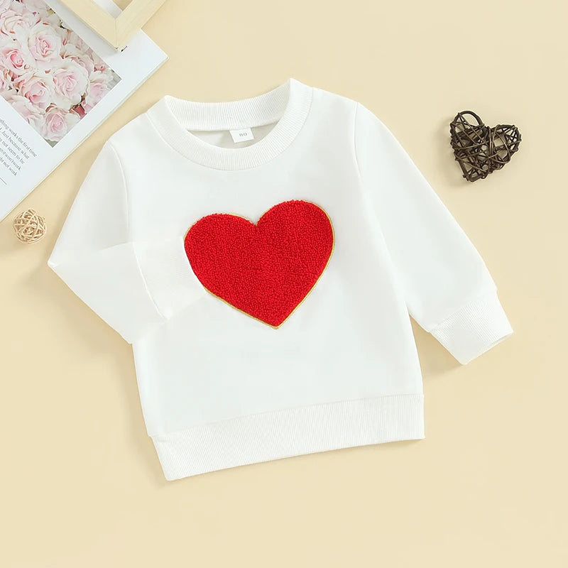 0-3Y Baby Kids Valentine's Day Sweatshirts Tops Toddler Heart Pattern Long Sleeve Pullover Shirt Tops Spring Fall Kids Clothes