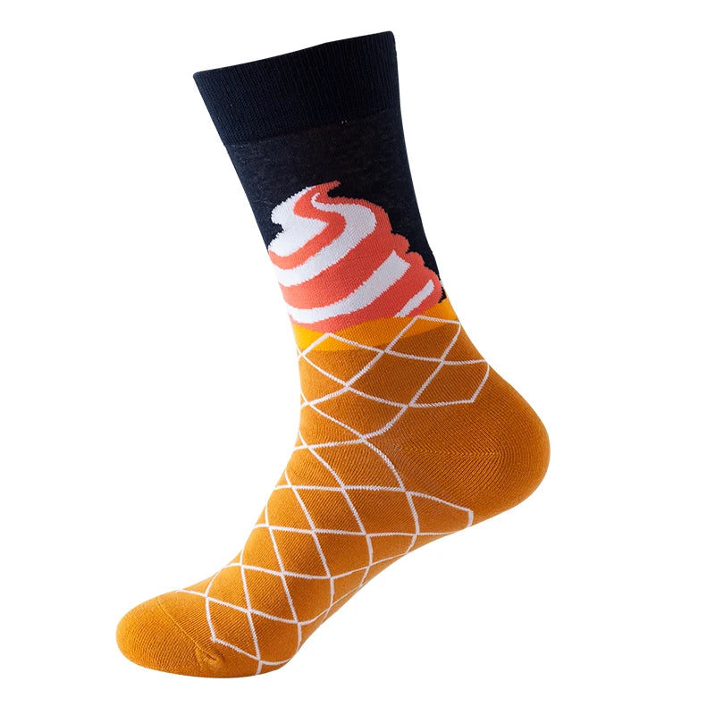 Funny Socks Men Women Casual Cartoon Beer Hamburger Egg Sausage Ice Cream Avocado Heart Sokken Unisex Novelty Skateboard Meias