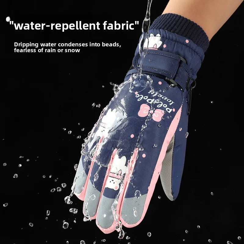 Children Ski Gloves Winter Warm Touchscreen Gloves Windproof Non‑slip Full Finger Gloves for Kids Boys Girls Cycling Snow Sports