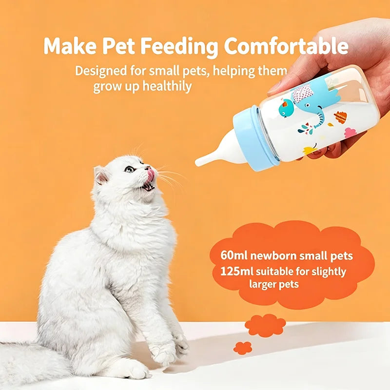 Small Pet Feeding Bottle 60ml/125ml Baby Pet Cat Dog Feeder Bottle PP Cartoon Animals Nursing Bottle for Newborn Kittens Puppies