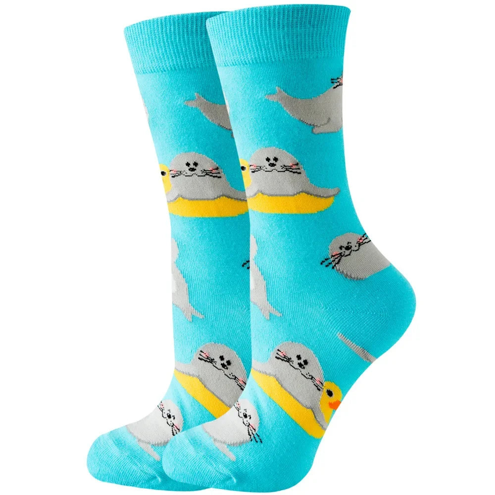 Cute Women Socks Cartoon Animal Food Fruit Socks Kawaii Funny Trendy Socks Happy Harajuku Casual Autumn Spring Stocking