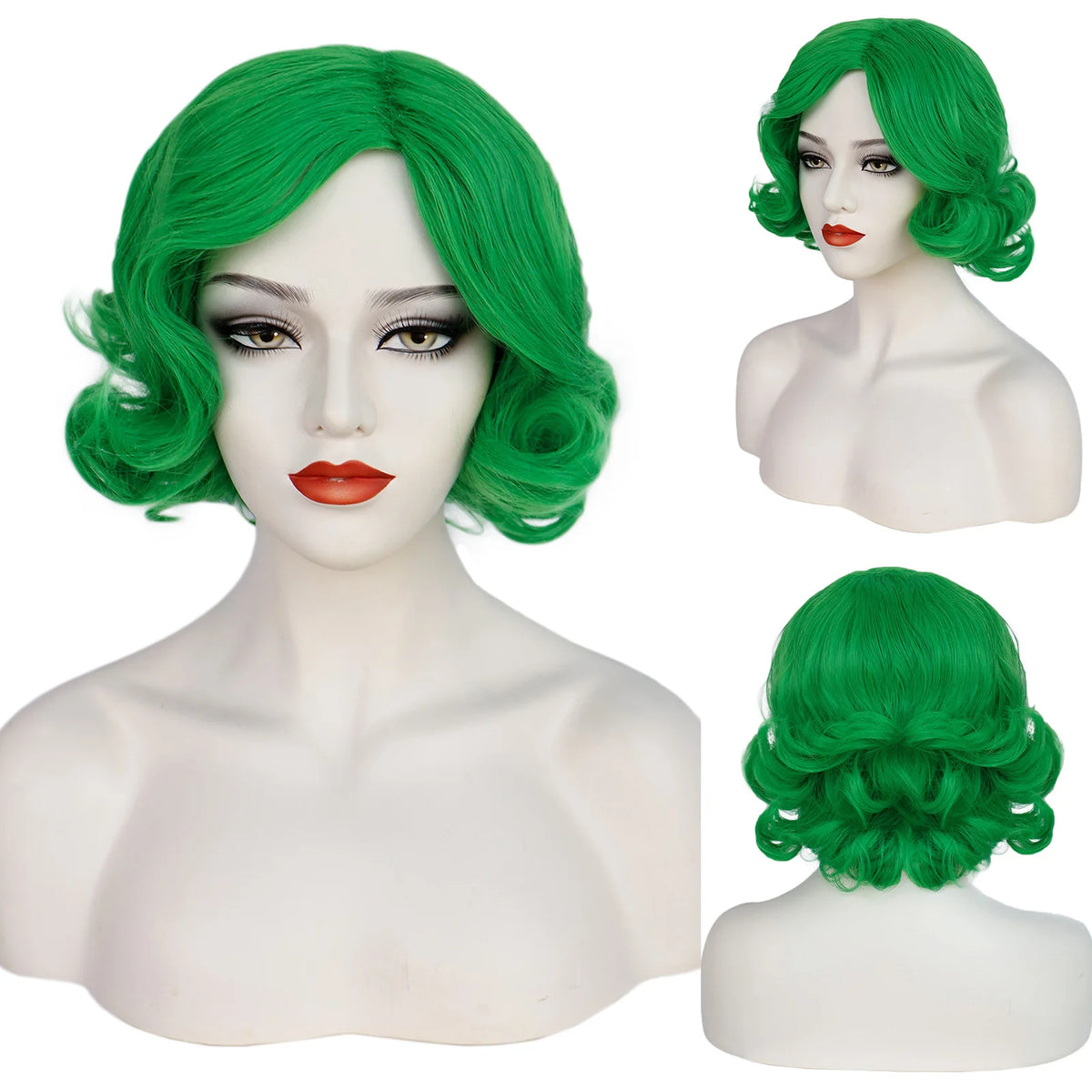 Women 1920s Wave Wig Vintage Flapper Multi Colored Cosplay Wig Synthetic Short Curly Hair Halloween Party Prop