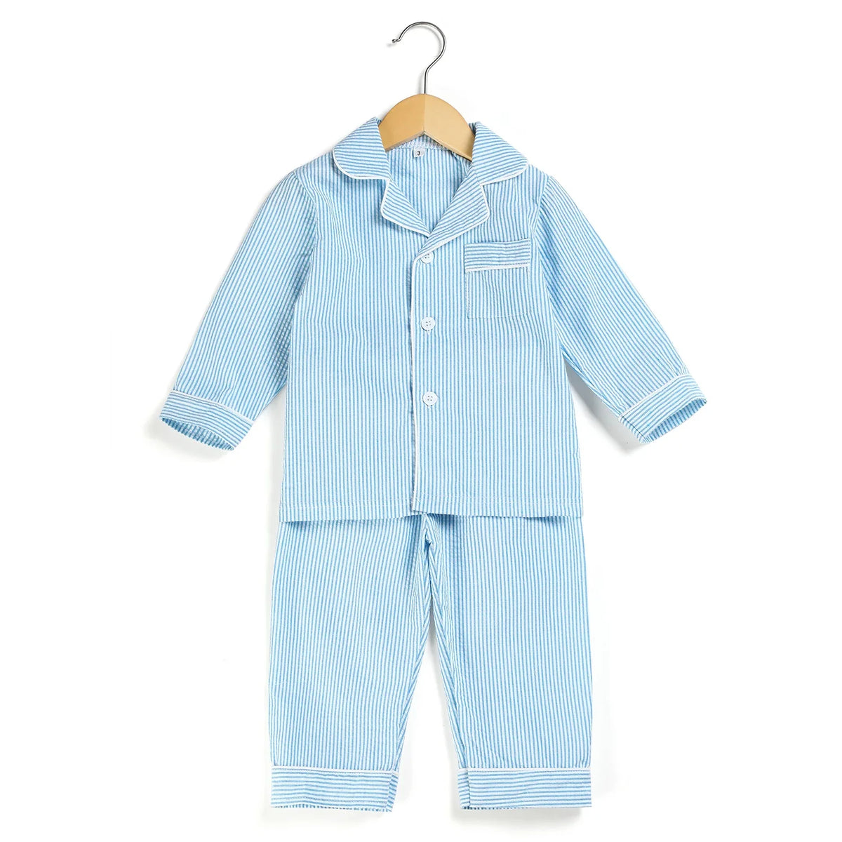 Ruffkids 100% Cotton Summer Kids Pajamas Sleepwear Seersucker Striped Matching Pjs Boys Clothes Loungewear Girls Pyjamas Set