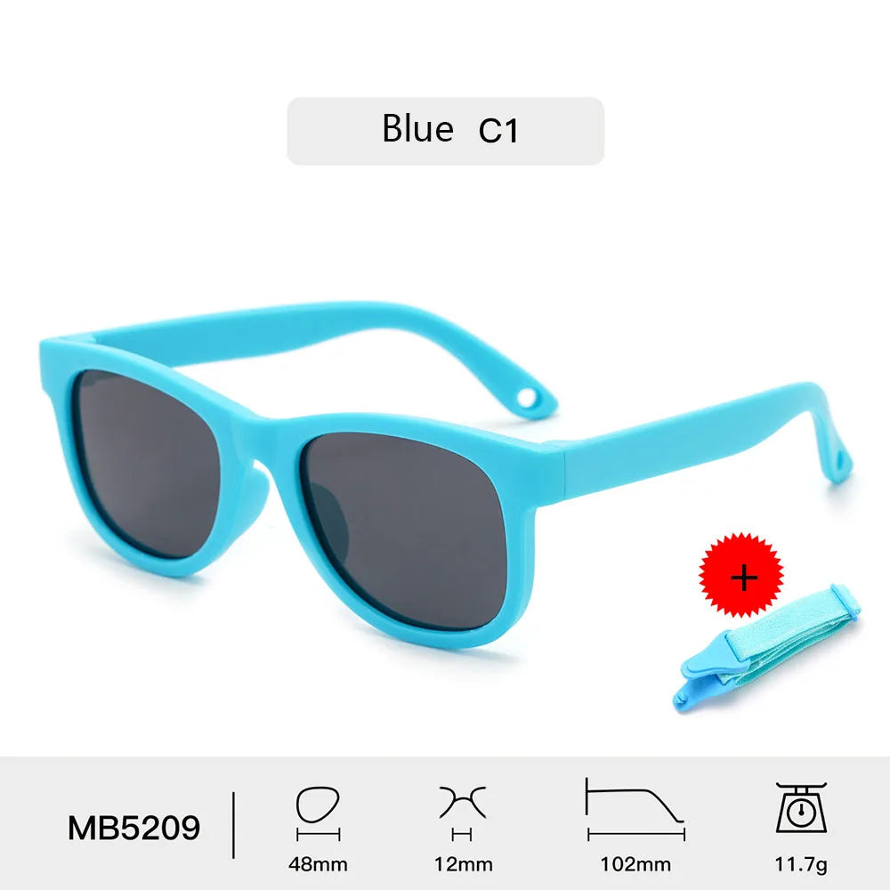 Children's Sunglasses for Boys Girls Bendable Flexible Polarized Sunglasses with Strap Square Silicone Frame Sunshade Glasses