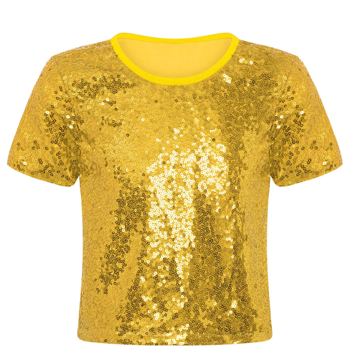 Children T-shirts Short Sleeve T-shirt Sparkling Sequins Tops Streetwear Girls Boy Jazz Dance Costume Kids Performance Clothes