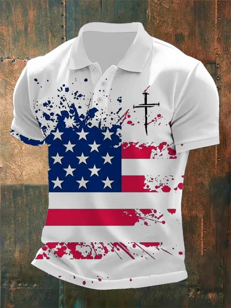 American Flag Eagle Print Couple Men's Polo Shirts Women USA Star Striped Patriotic Casual Sportswear For Independence Day