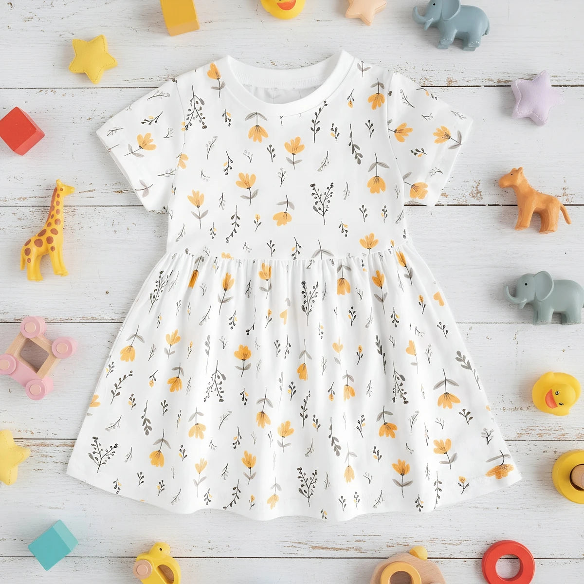Baby Kids Dresses Short Sleeve Summer Sweeet Flower Clothing Cotton Children Girls Dresses