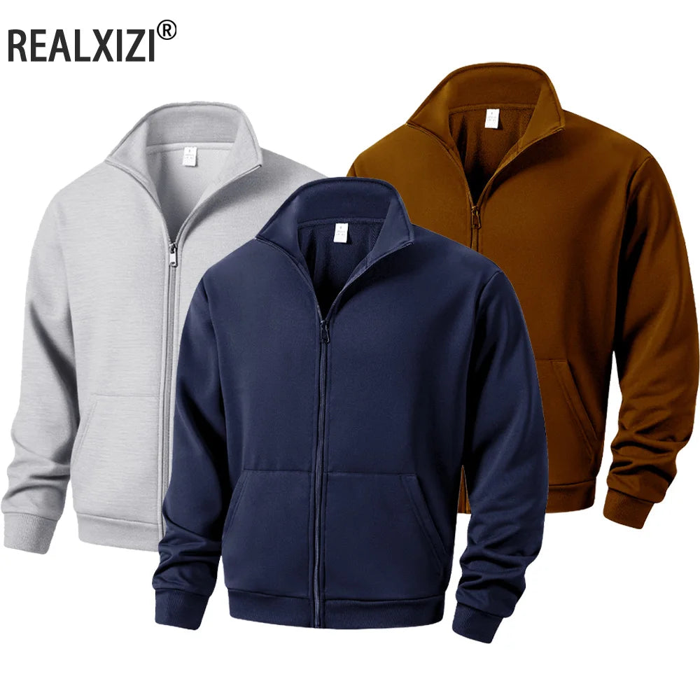 Autumn Men Sweatshirts Long Sleeve Jacket Zip Up Closure Jacket Male Outdoor Sports Slim Fit Windproof Coat Male Clothing