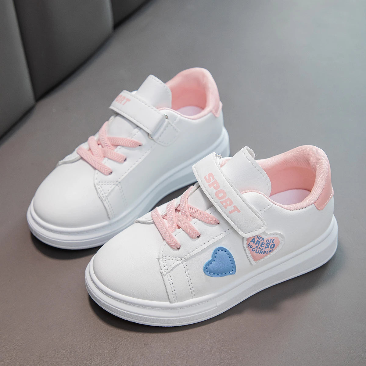 Children Sneakers 2025 New Girls Love Embroidery Casual Shoes Fashion Leather Kids School Running Sports Shoes Zapatos De Mujer