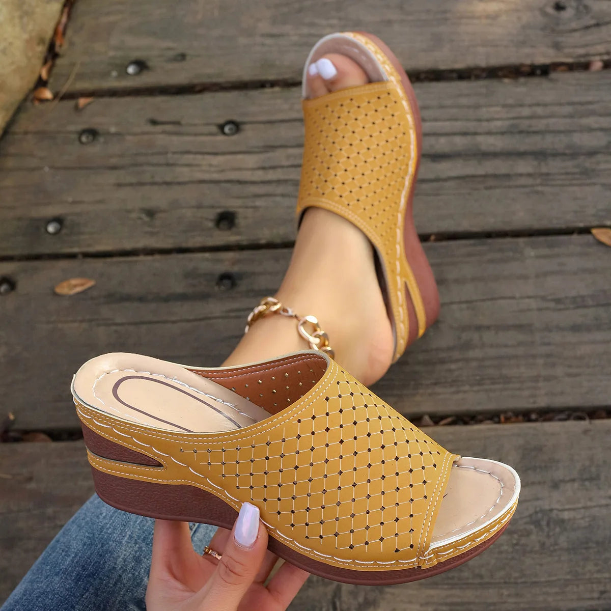 Sandals For Women 2025 Summer Dressy Women Shoes Thick Soled Wedge Sandals Fashionable One Foot Bohemian Beach Sandales Femmes