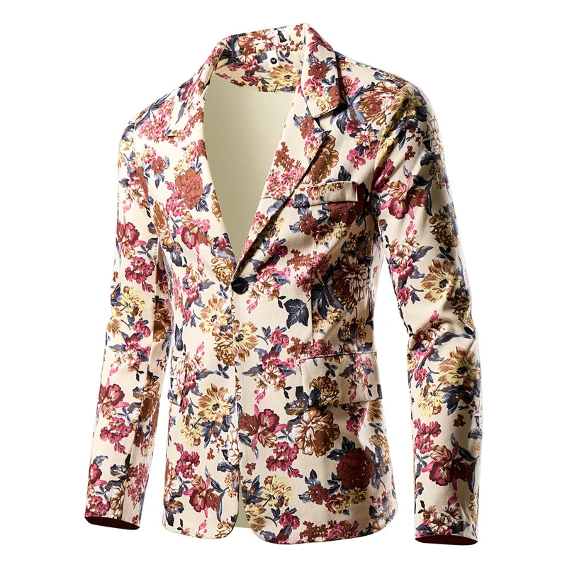 2026 Thin Men's Black Printed Suit Jacket, Asian Size V-Neck Single Button Blazer, Red Nostalgic Style Long Sleeve Cotton Coat.