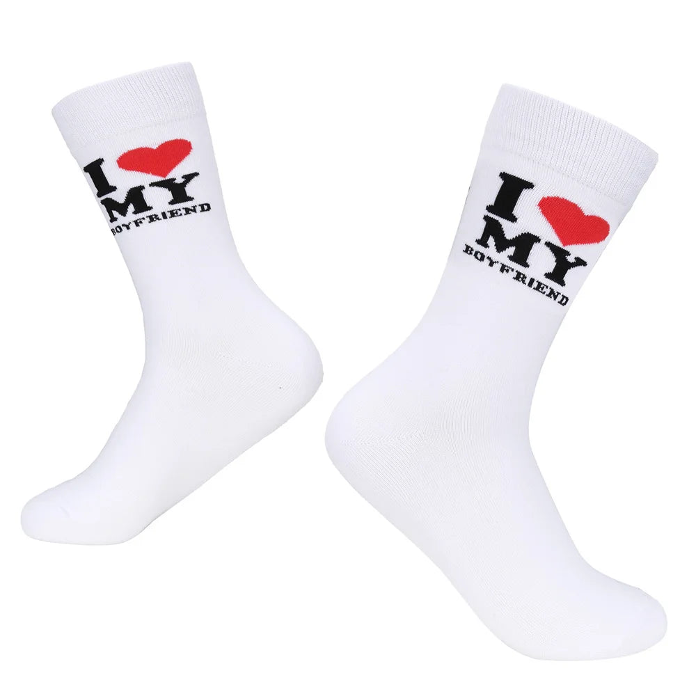 I Love My Girlfriend Boyfriend Men Women Fashion Socks Funny Stockings Valentines Day, Anniversary, Birthday Gift Ideas