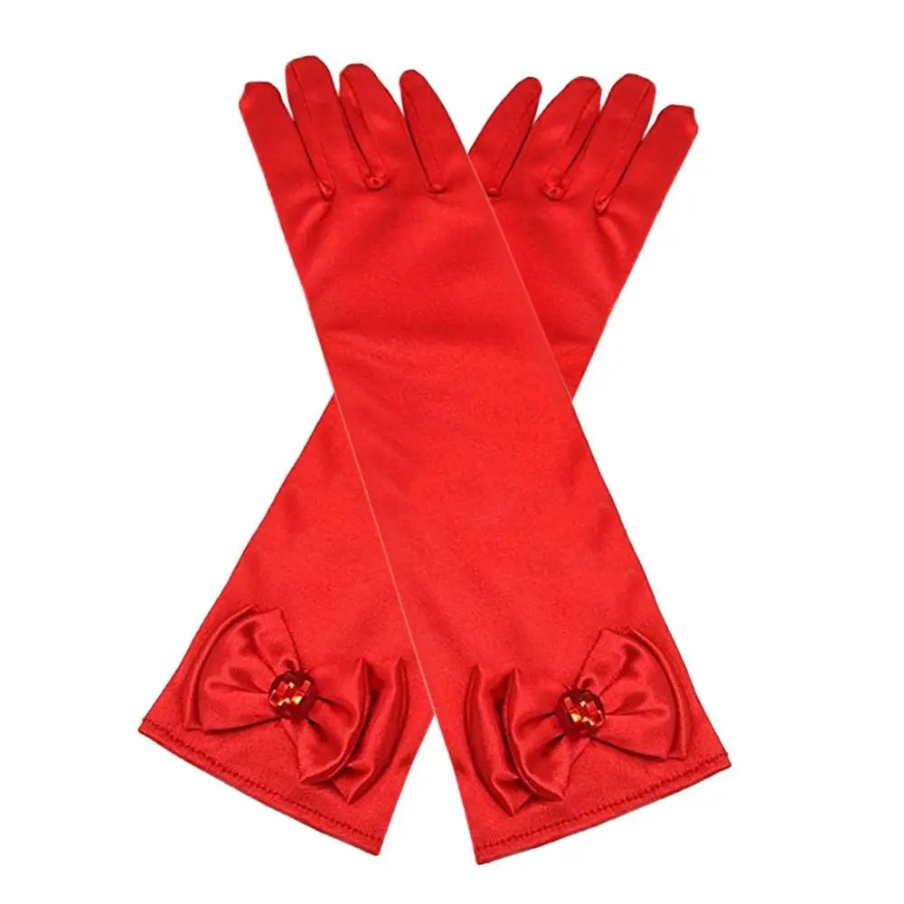 Children Long Gloves Princess Dance Performance Stage Gloves Satin Sequins Bow Glove Solid Full Finger Mittens Birthday Gifts