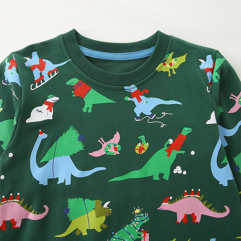 26 Autumn New Kids' Sweatshirt European Style Christmas Dinosaur Print Boys' Long Sleeve Base Layer