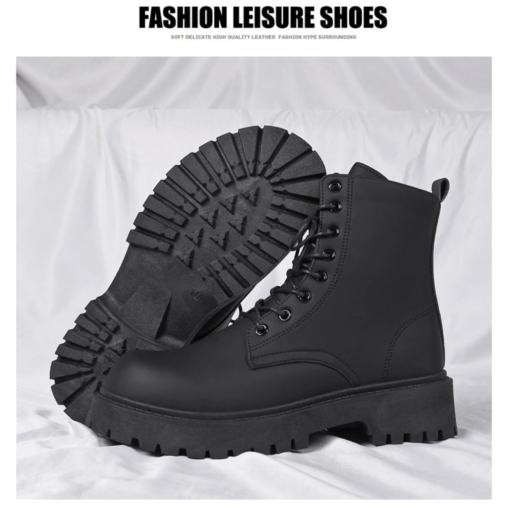 Couple's casual boots four season men's and women's high top leather boots fashion thick soled non slip plus size outdoor boots
