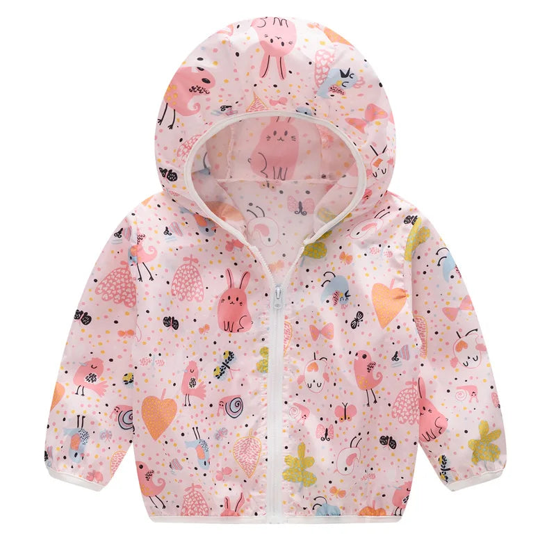 Summer Sun Protective Baby Jackets Thin Hooded Kids Coats Cartoon Children Outerwear Clothing for Girls Boys with Storage Bag