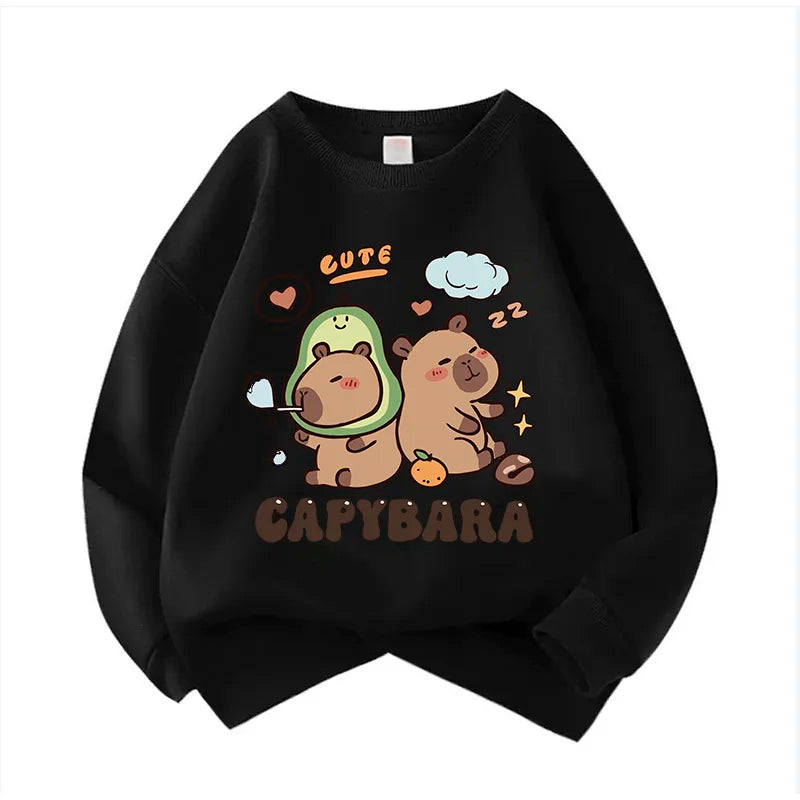 90s Y2k Unisex Crew Neck Kid Hoodie Capybara Hoodies Manga Kids Children's Sweatshirt Cute Capibara Hoody for Boys Girls