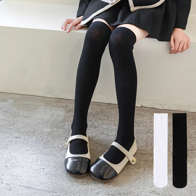 Children's Socks For Girls White Knee High Long Socks For Boys Black Football Socks 1-15Years Student Kids Stockings Spring New