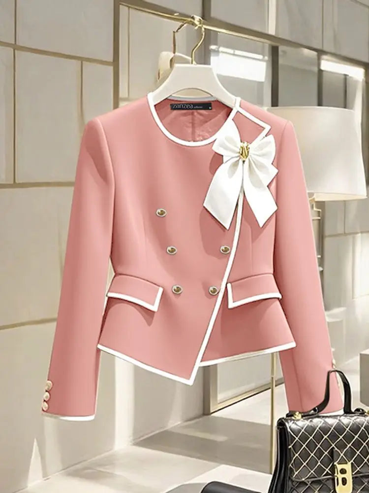 ZANZEA Elegant Blazer Autumn Double Breasted Long Sleeve Coats Women Fashion Bow Office Outerwear 2025 Casual Street Jackerts