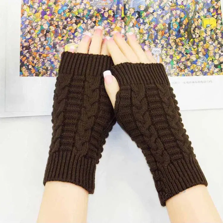 Winter Fingerless Gloves for Women, Computer Short Warm and Extended Korean Style Half-Finger Knitted Flat Gloves