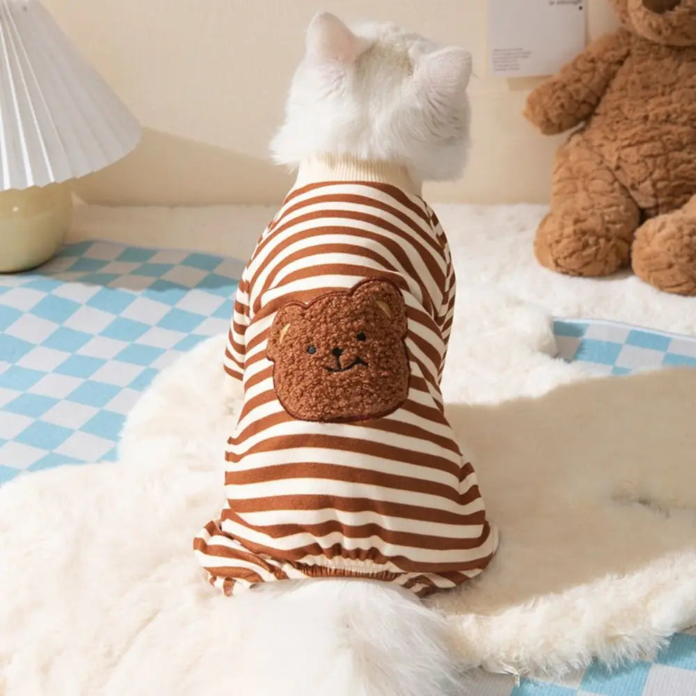 Cartoon Pattern Kawaii Pet Clothes Keep Warm Cotton Winter Puppy Clothes Animal Clothing Striped Pajamas Dog Jumpsuits Chihuahua