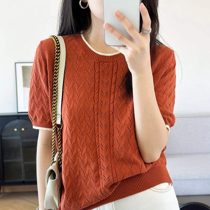 WinvyNee Summer Women‘s T-Shirts Cotton Pullovers Sweaters Top Short Sleeve O neck Pullover Solid Knitwear Tops Spring A1002024A
