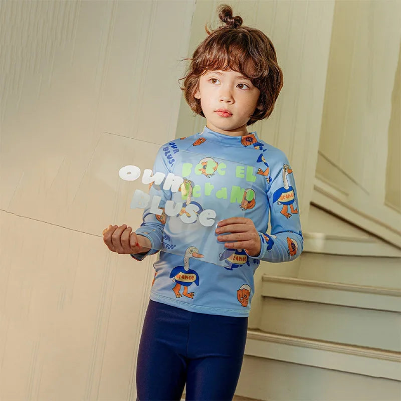 Children's Swimsuit for Boys 2025 New Style Baby Long Sleeved Long Pants Three Piece Set Sunscreen for Boys Aged 3-12 Swimsuit