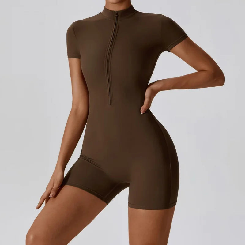Sports Outdoor Women's Sportswear Cross-Border Summer Thin Women's One-Piece Shapewear with Zipper Shorts Yoga Wear