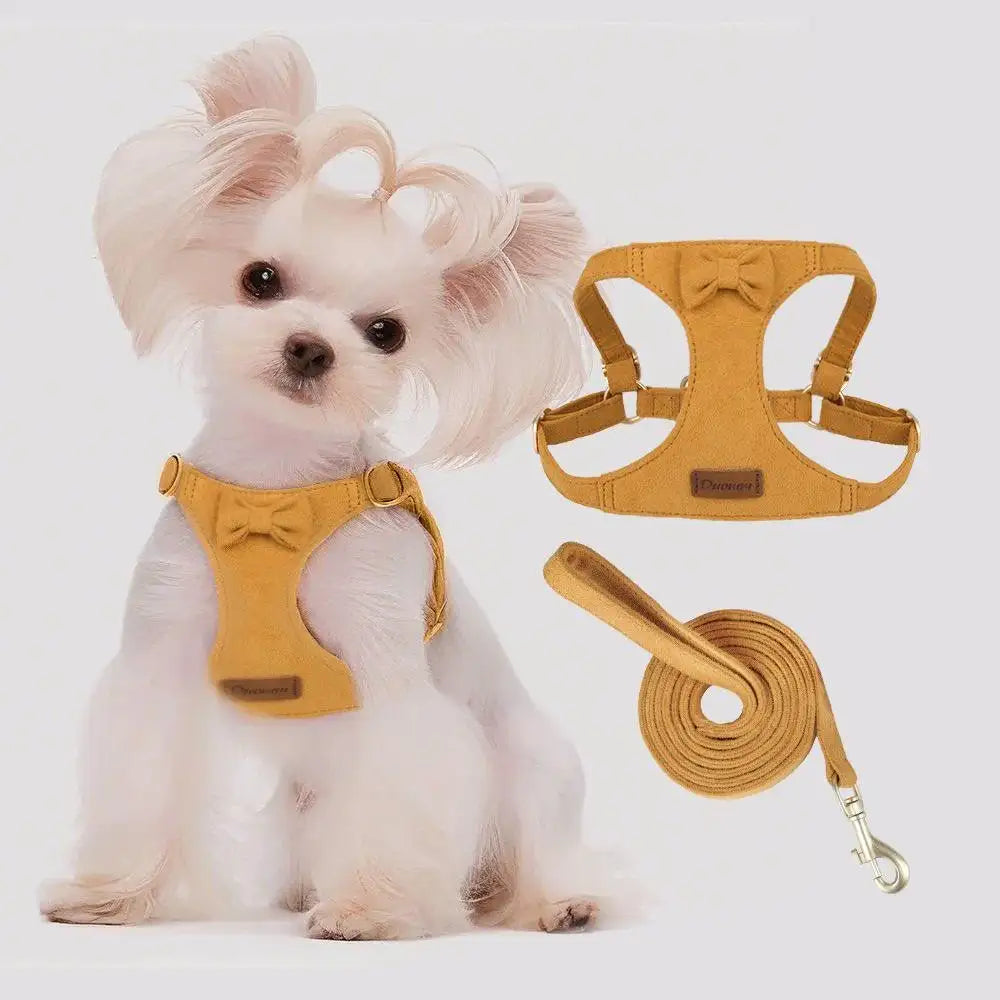 Pet Collars Trendy Premium Suede Dog Harness Leash Set-Adjustable Pet Chest Strap Soft Durable Puppy Kitten Fashion Accessories