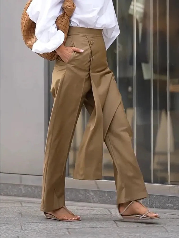 Missuoo 2026 Trendy High Waist Khaki Pants for Women Side-zippered Full-Length Casual Trousers Summer Streetwear Bottoms
