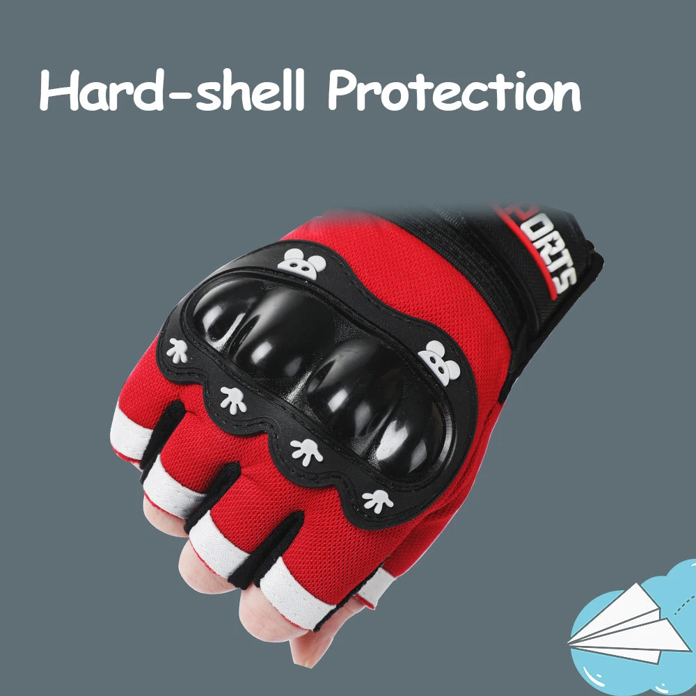 Children's Sports Gloves Cycling Hard-Shell Safety Boy Girl Non-slip Scooter Fall Protection Balance Bike Kids Gloves Ages 5-12