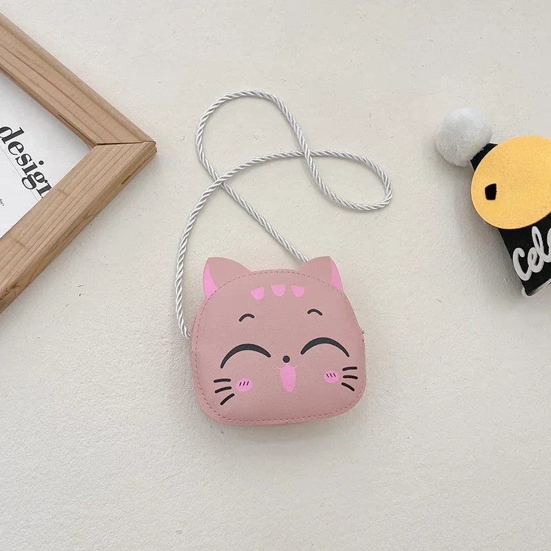 Baby Girls PU Leather Small Shoulder Crossbody Bags Cute Cat Kids Coin Purse Wallet Fashion Children's Mini Handbags