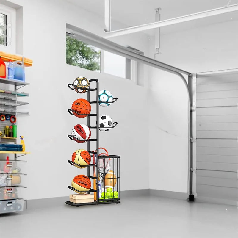 Sports Ball Storage Rack Basketball Badminton Volleyball Freestanding Sport Equipment Organizer Ball Holder For Home Indoor