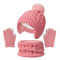 3Pcs/set Children Hat Scarf Gloves Winter Plush Velvet Knitted Hats for Girls Boys Cute Pompom Beanie Kids Warmer Accessories