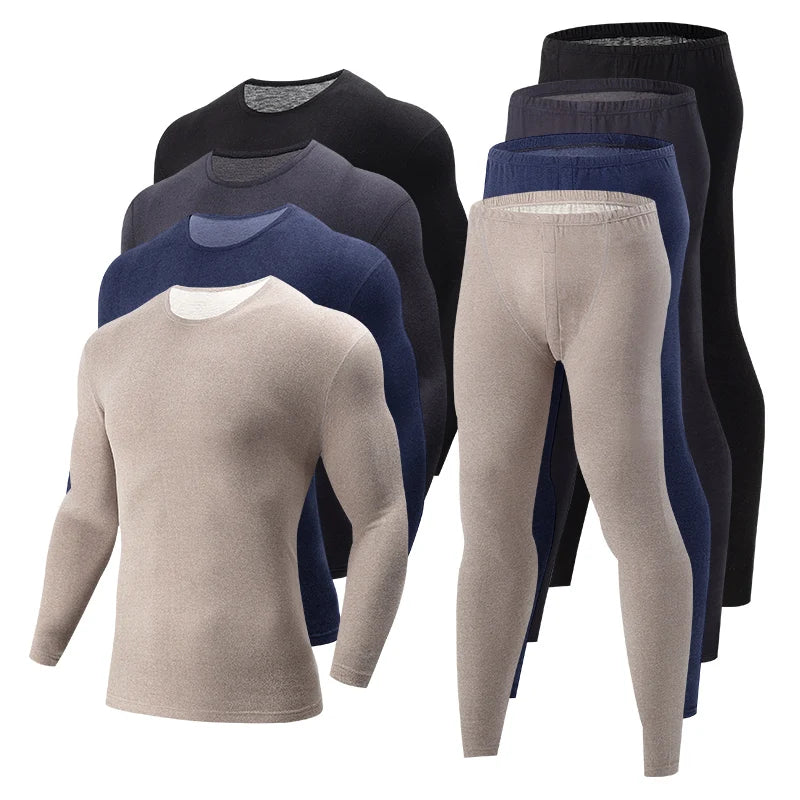 2-piece Autumn And Winter Men's Solid Color Simple Long-sleeved Trousers Suit Casual Joker Men's Bottoming Warm Sports Suit