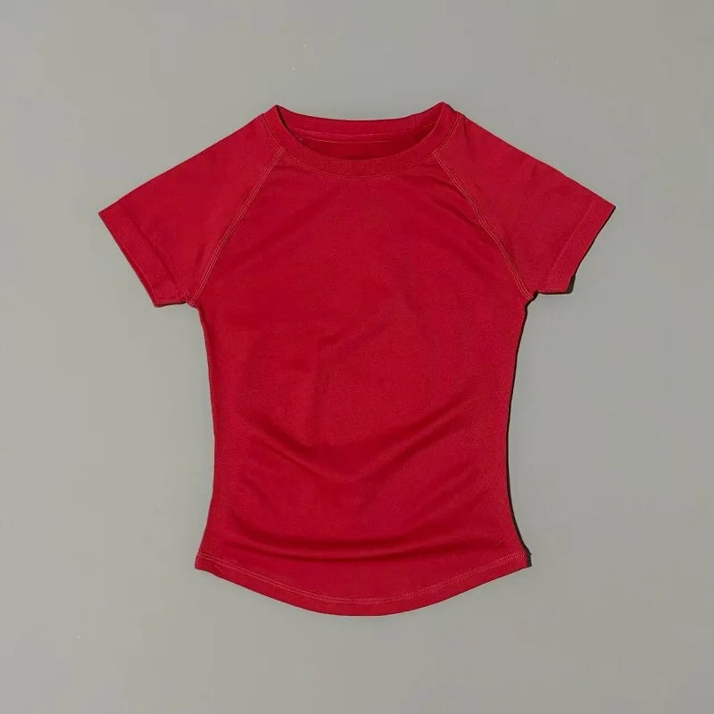 Women Sports T-Shirt Round Neck Short Sleeve Breathable Stretchy Tops Gym Fitness Yoga Running Workout Casual Athletic Shirts