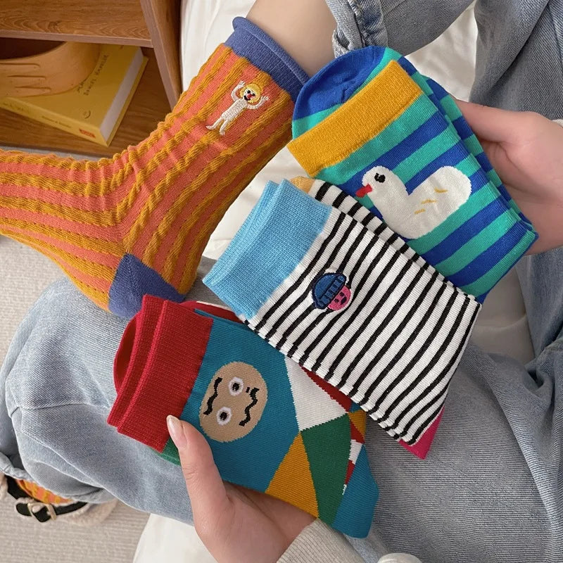 Women's Sock Kawaii Cute Cartoon Female Spring Summer Autumn Cotton Mid-tube Japanese Personality Funny Wearing Ins Socks