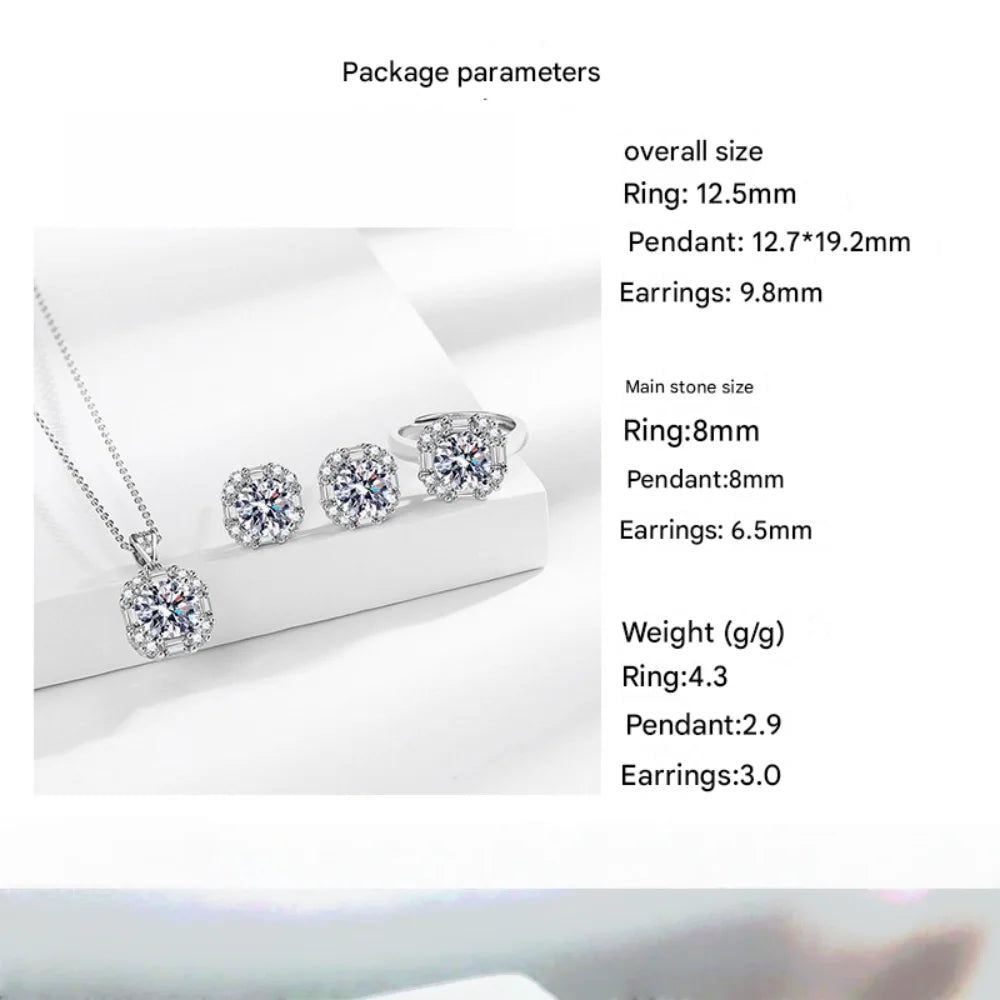 Women's 925 Sterling Silver Jewelry Set Inlaid Square AAAAA Zircon Women's Fashion Party Wedding Accessories