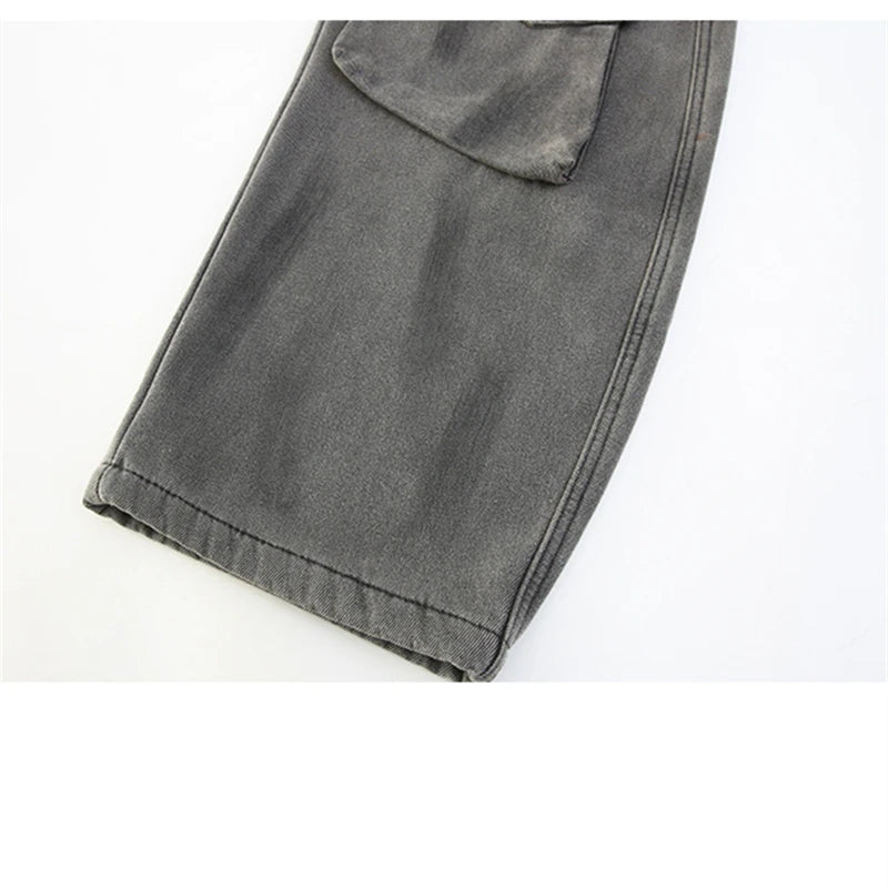 Kids Luxury Distressed Baggy Jeans with Belt for Boys And Girls Heavy Industry Denim Cargo Pants Children High Quality Trousers